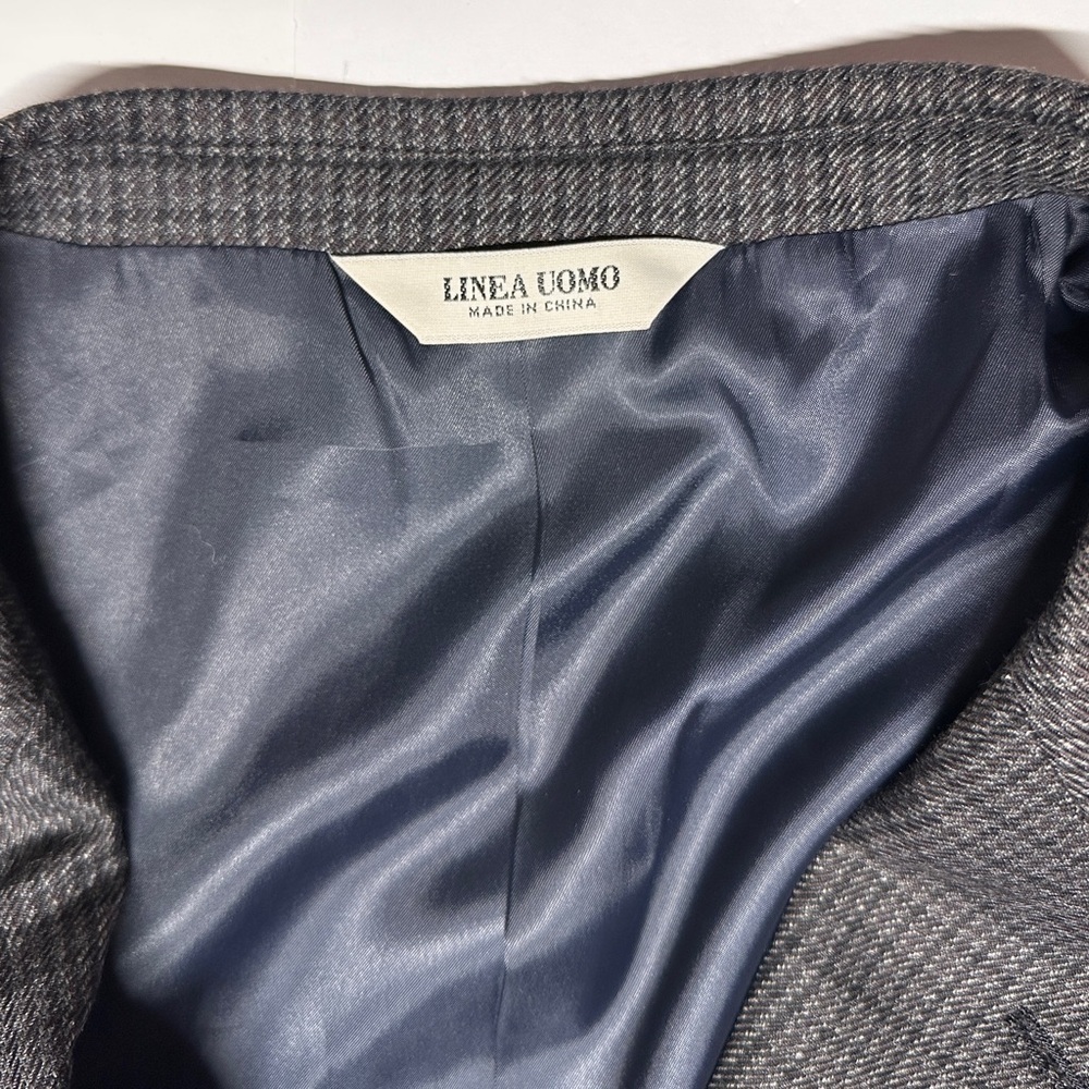 Linea Uomo Men’s Wool Blend Gray Houndstooth Suit Blazer 56R Business Office - Picture 10 of 14